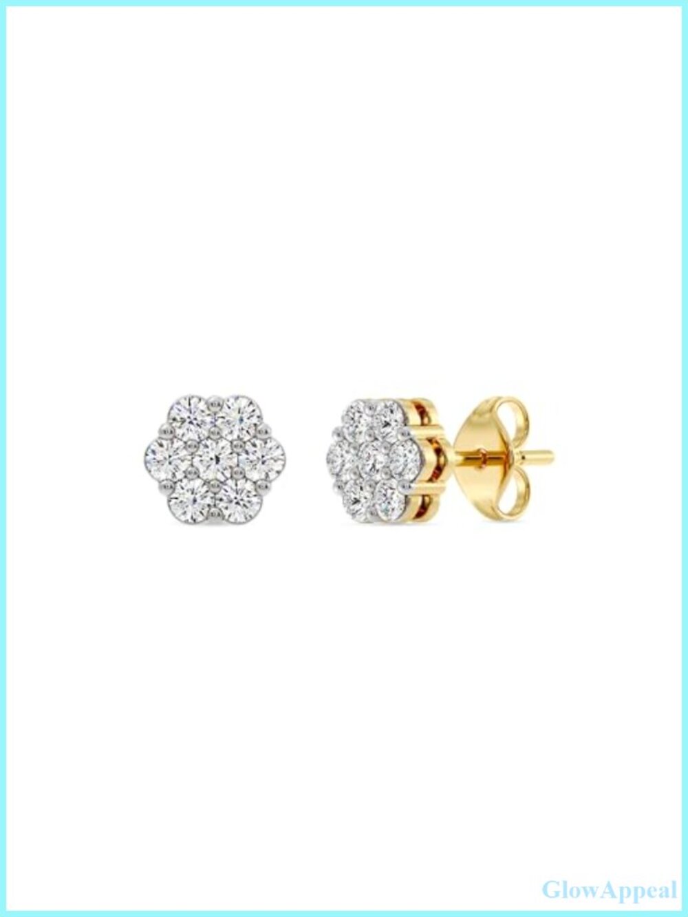 Lab-Grown Diamond Flower Stud Earrings 925 Sterling Silver 14KT Yellow Gold